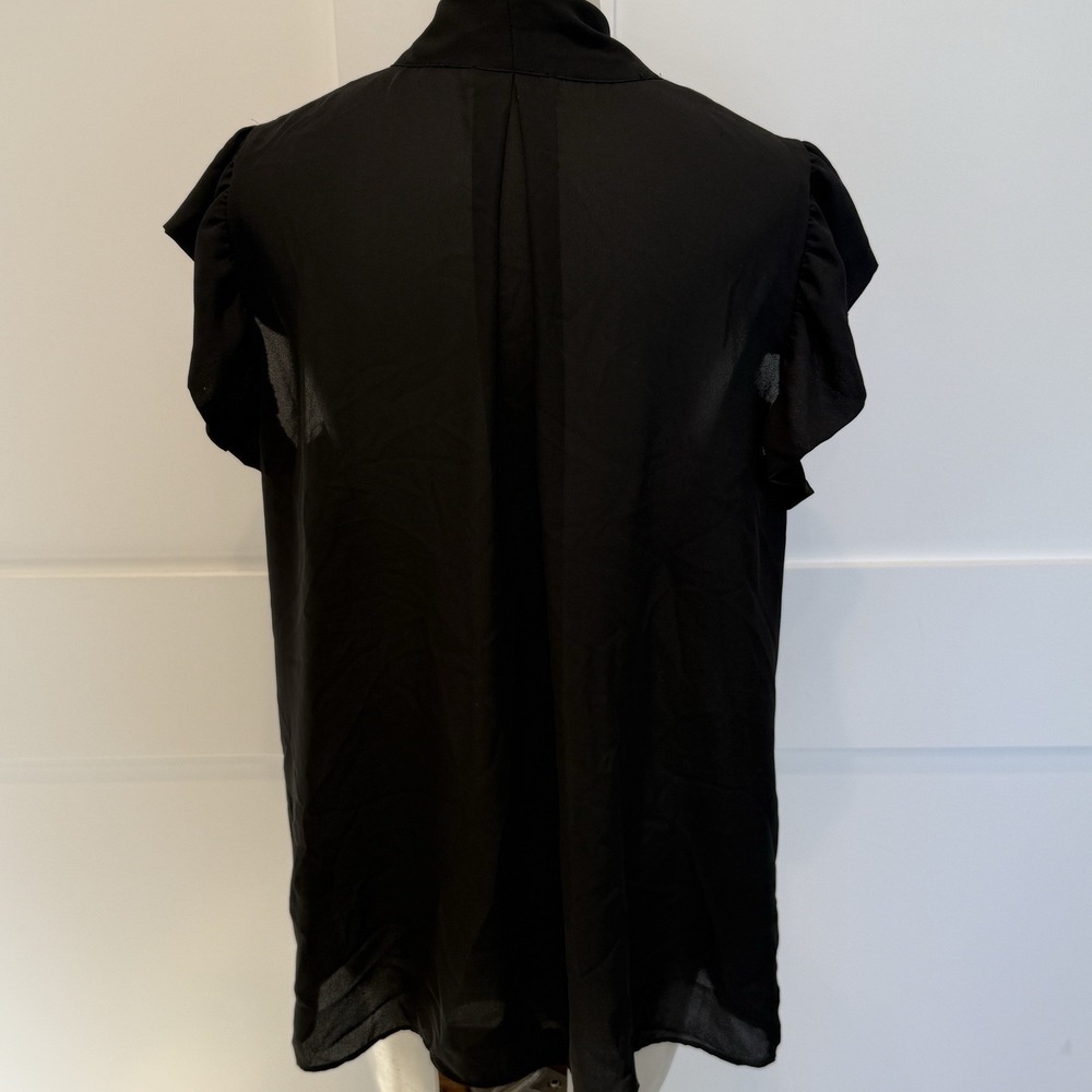 Minna Womens Tie-Neck Flutter Sleeve Solid Black Top Size XL - Picture 2 of 5